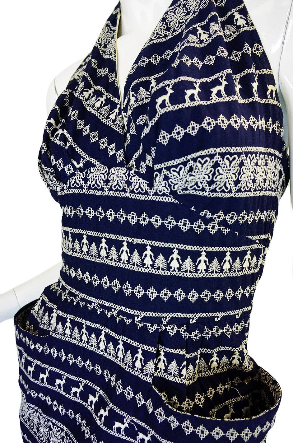 1950s Reindeer Embroidery Halter Dress