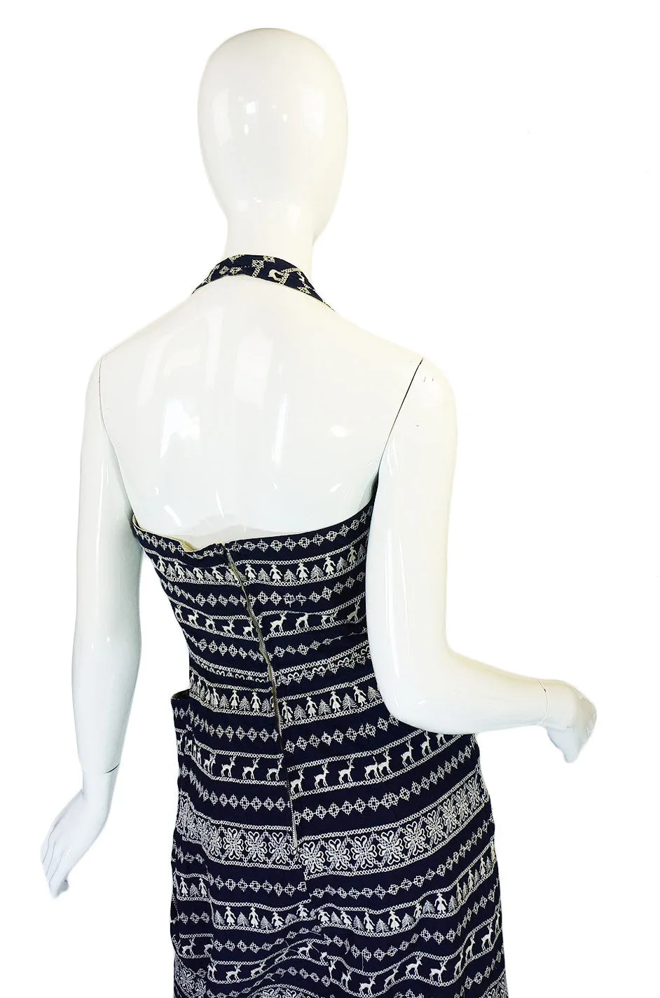 1950s Reindeer Embroidery Halter Dress