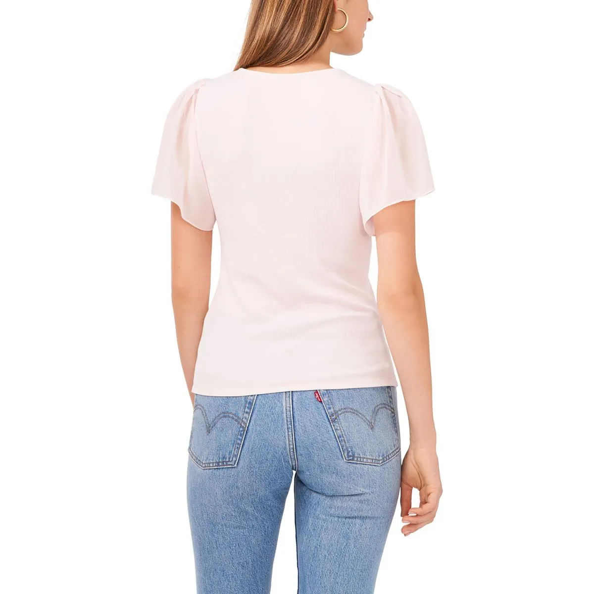 1.State Womens Ribbed V-Neck Pullover Top