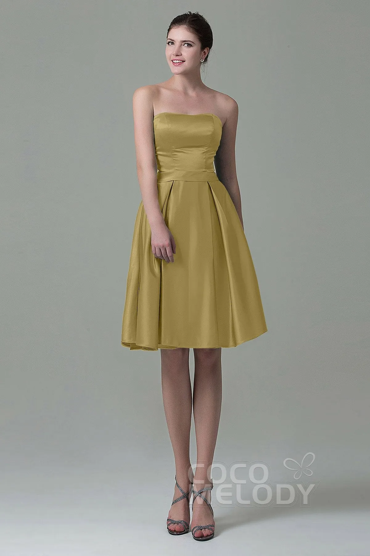A-Line Knee Length Satin Bridesmaid Dress COZK1500A