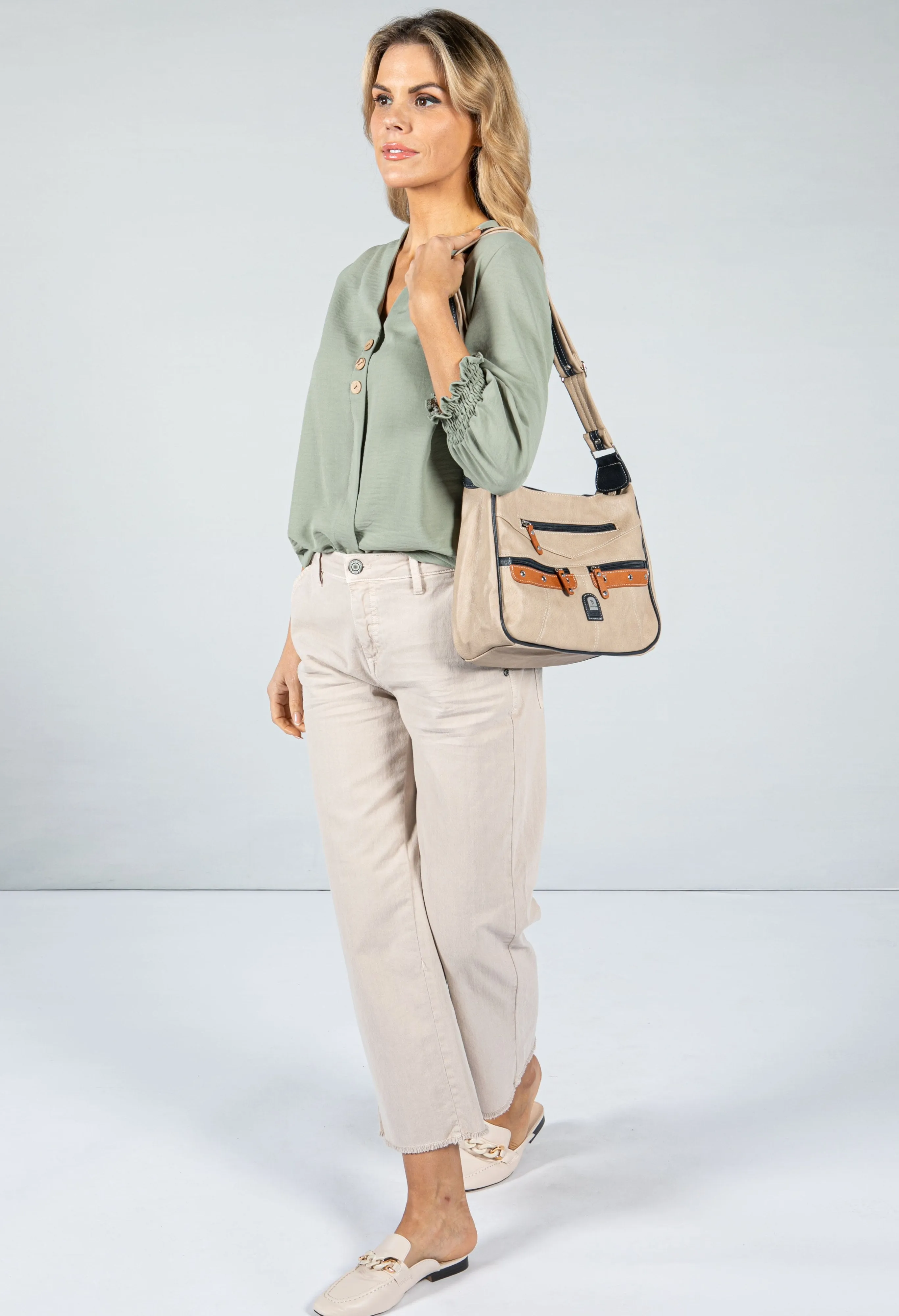 Almond and Navy Shoulder Bag