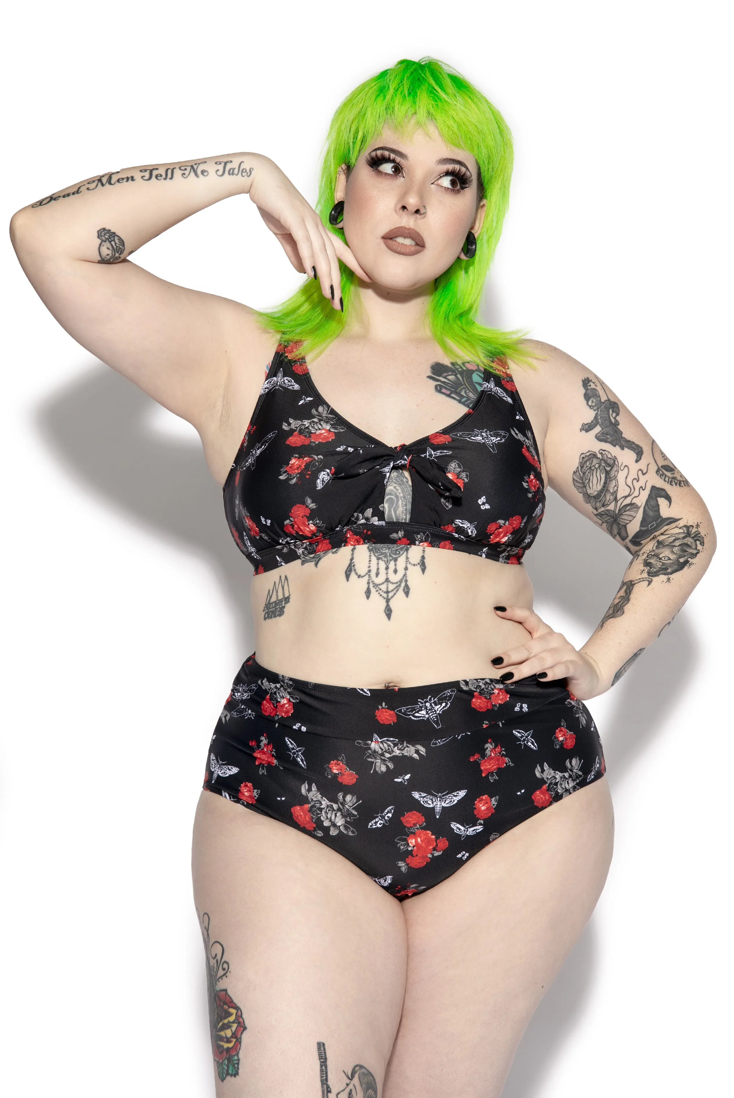 BC Dark Floral High Waisted Bikini Bottom