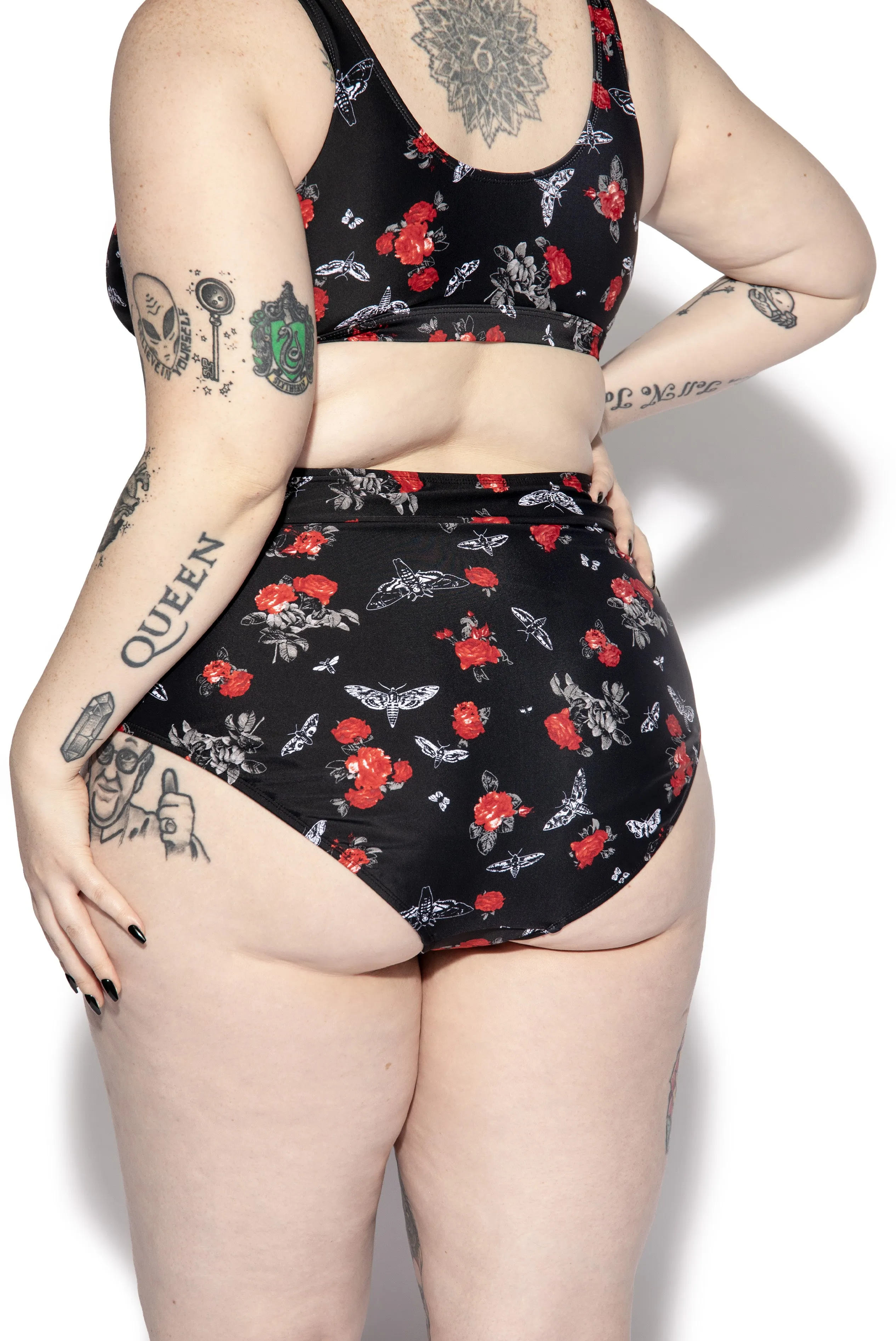 BC Dark Floral High Waisted Bikini Bottom