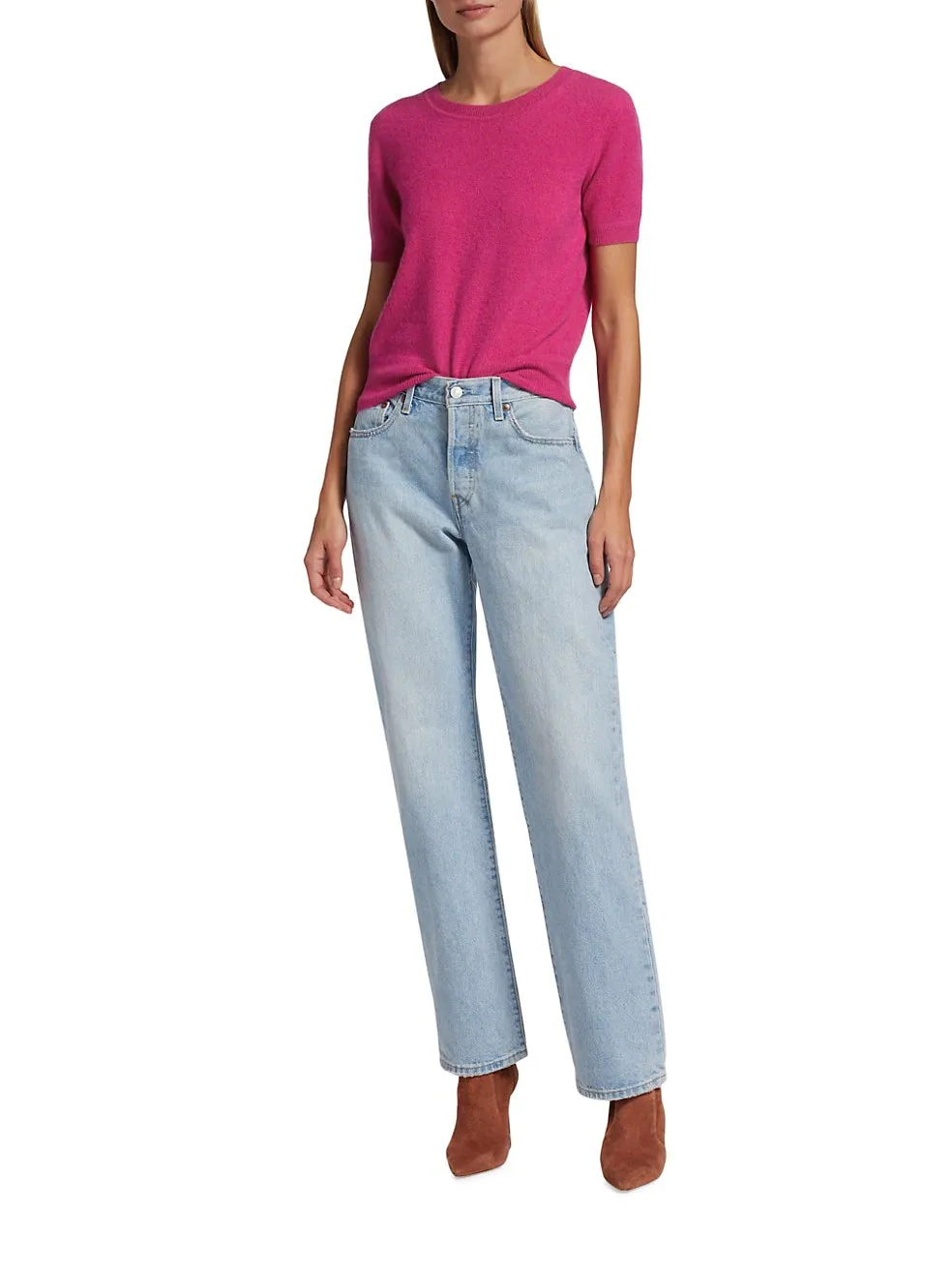 Cashmere Cropped Short Sleeve Crewneck Sweater