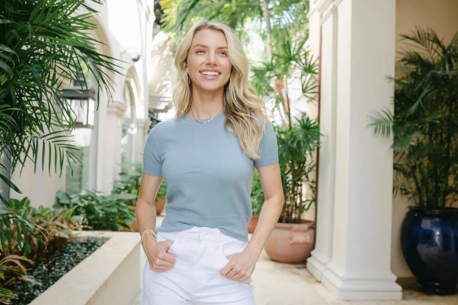 Cashmere Cropped Short Sleeve Crewneck Sweater