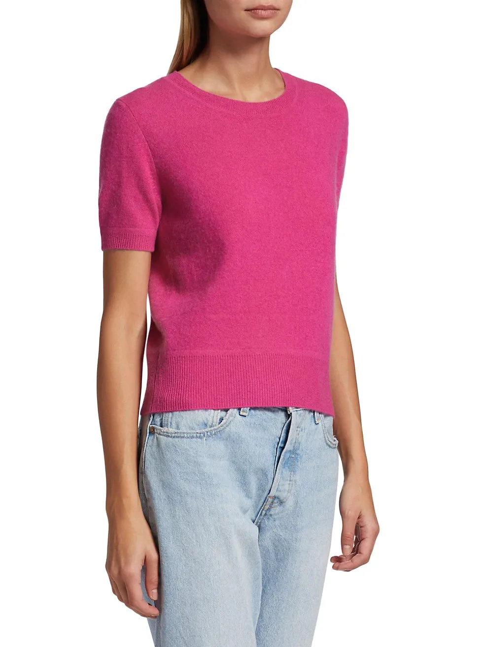 Cashmere Cropped Short Sleeve Crewneck Sweater