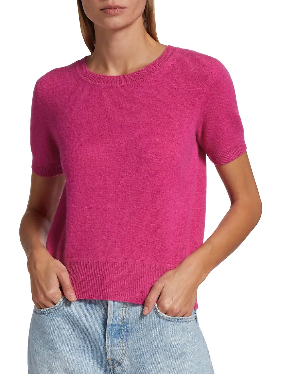 Cashmere Cropped Short Sleeve Crewneck Sweater