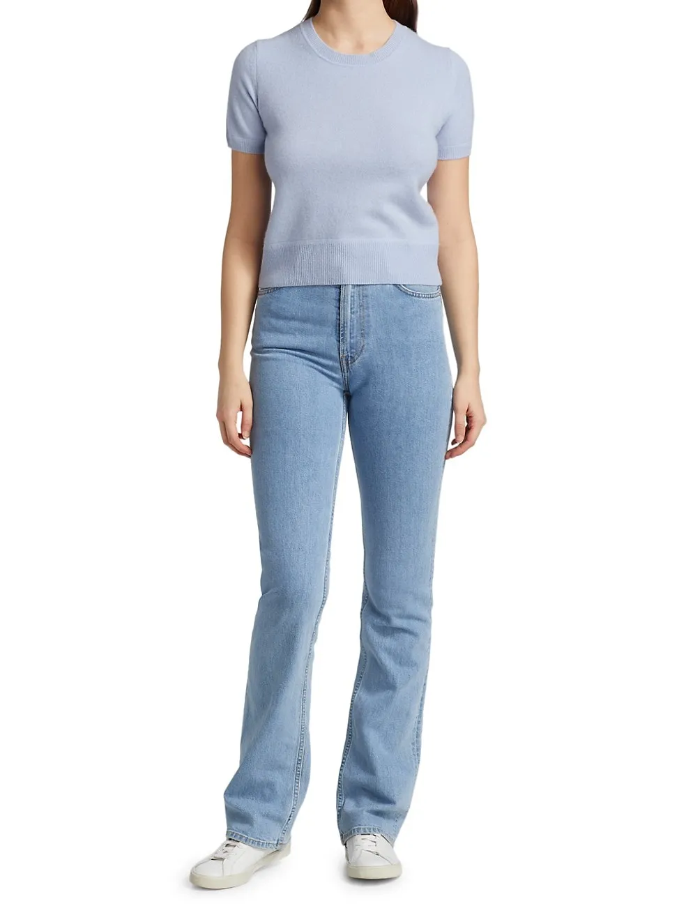 Cashmere Cropped Short Sleeve Crewneck Sweater