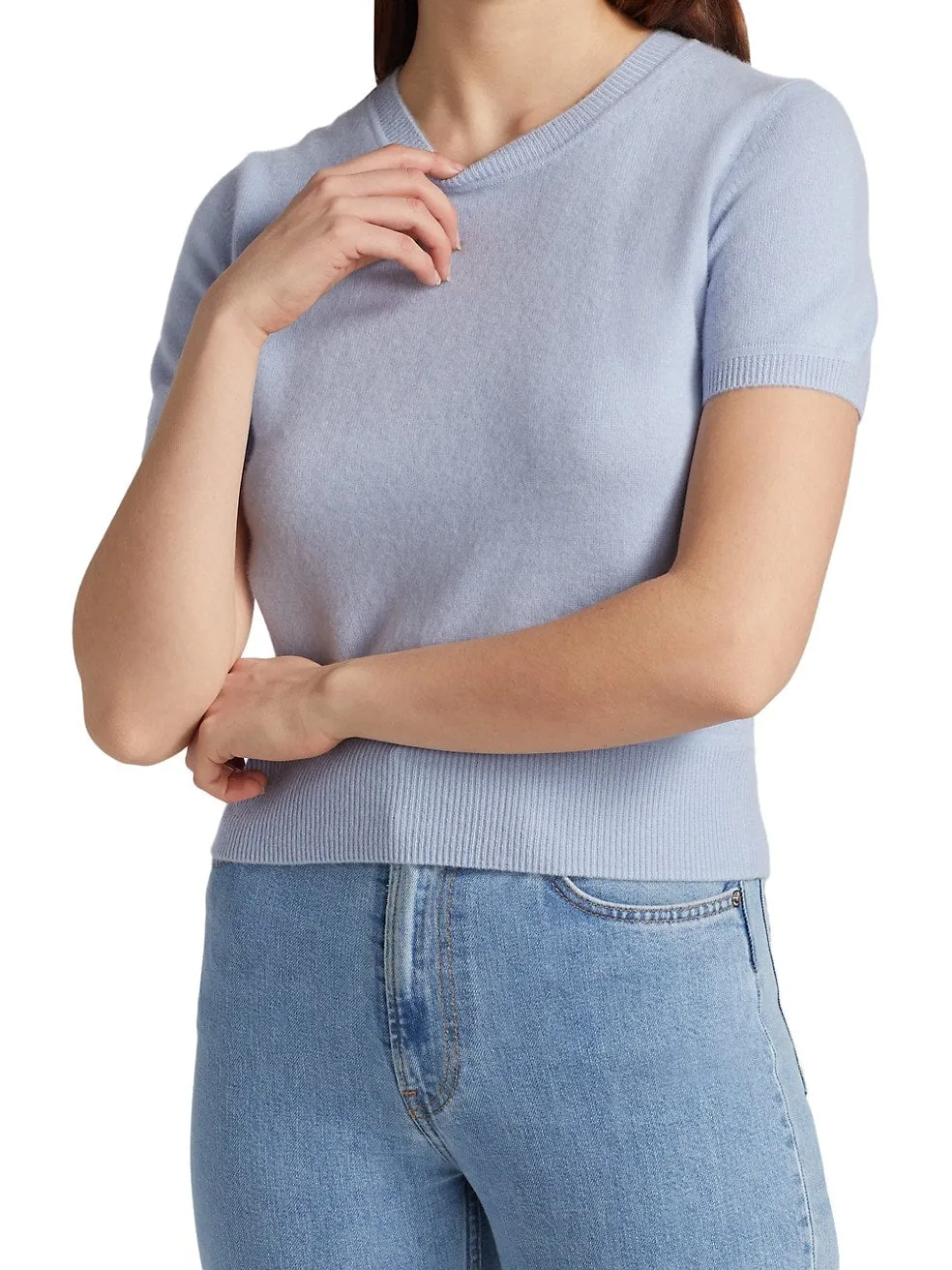 Cashmere Cropped Short Sleeve Crewneck Sweater