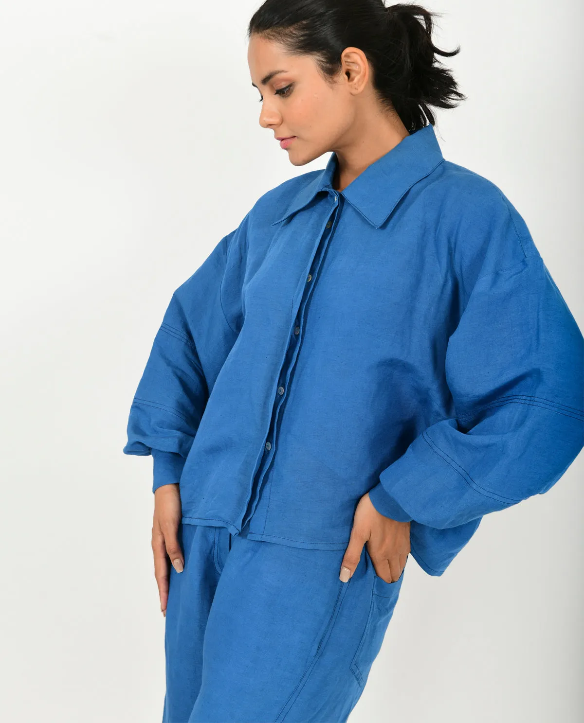 Classic Blue Linen Bell Shirt