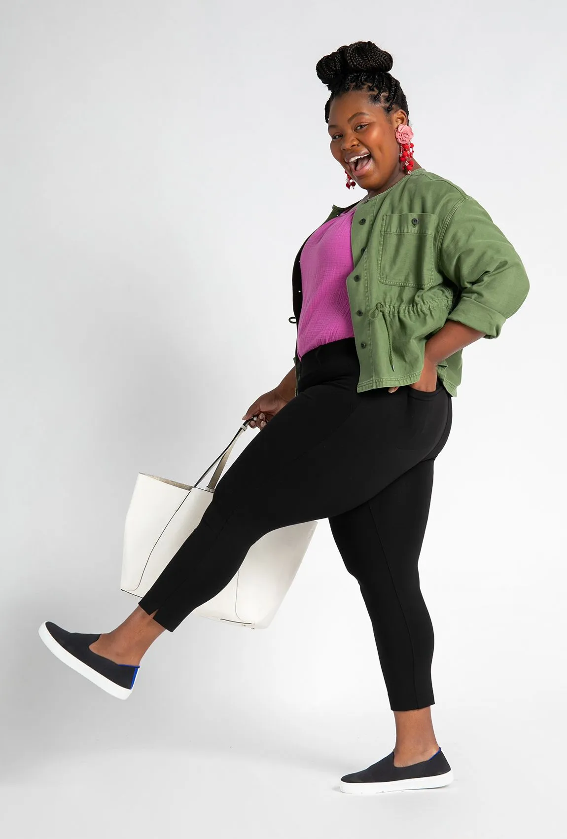 Crop Two-Pocket Dress Pant Yoga Pants (Black)