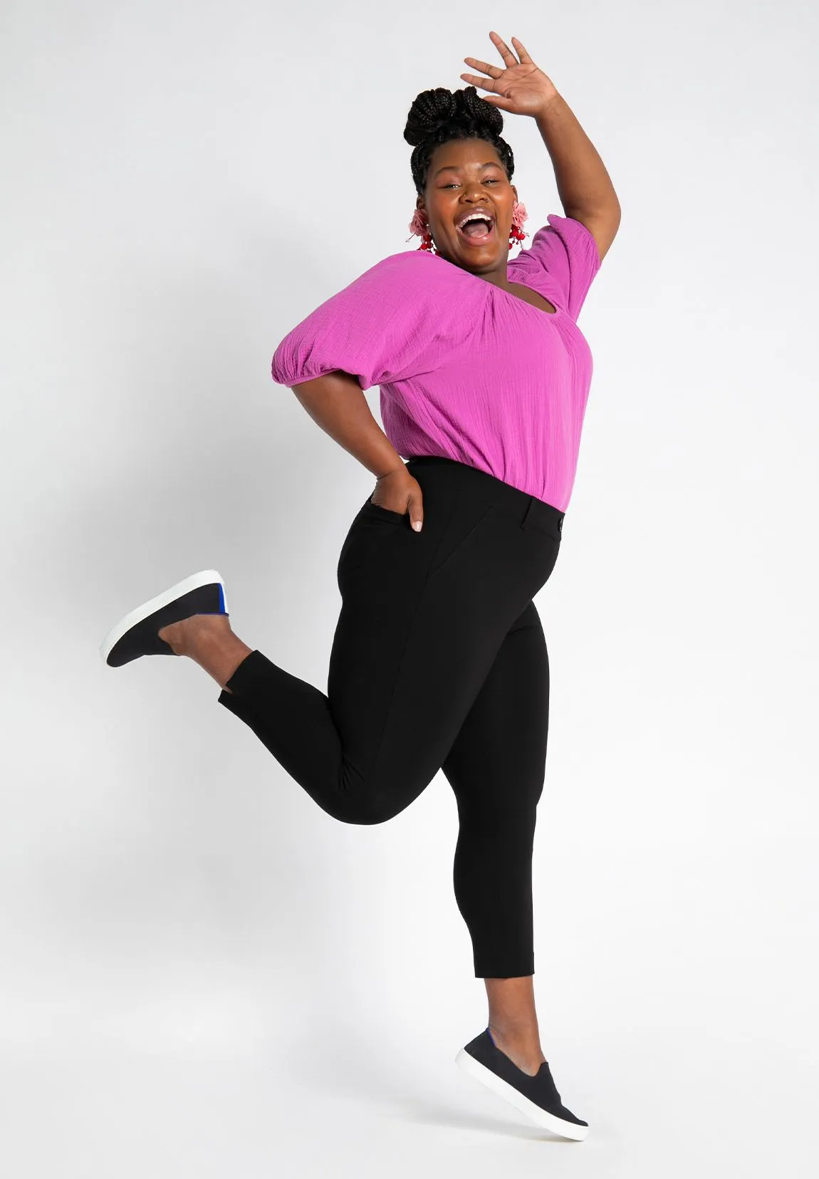 Crop Two-Pocket Dress Pant Yoga Pants (Black)