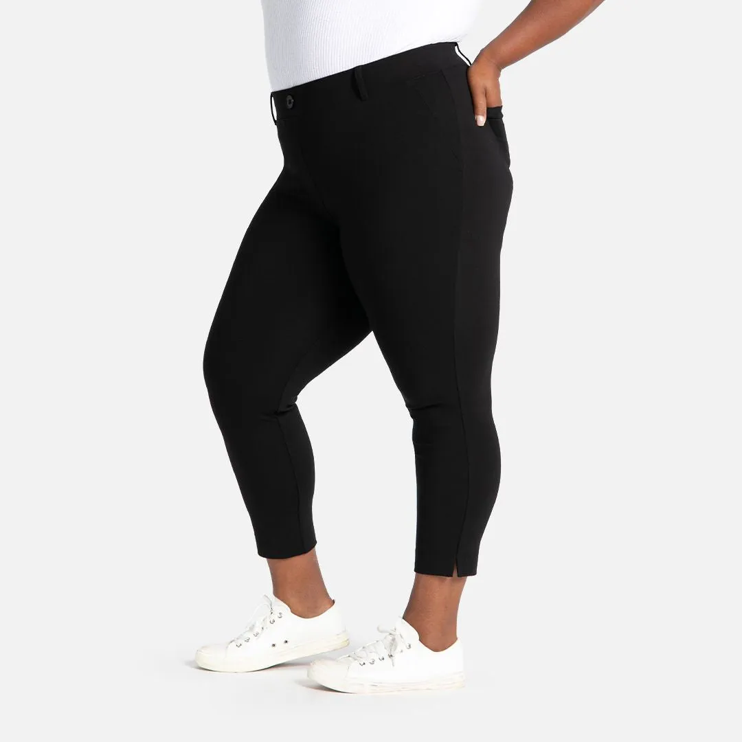 Crop Two-Pocket Dress Pant Yoga Pants (Black)