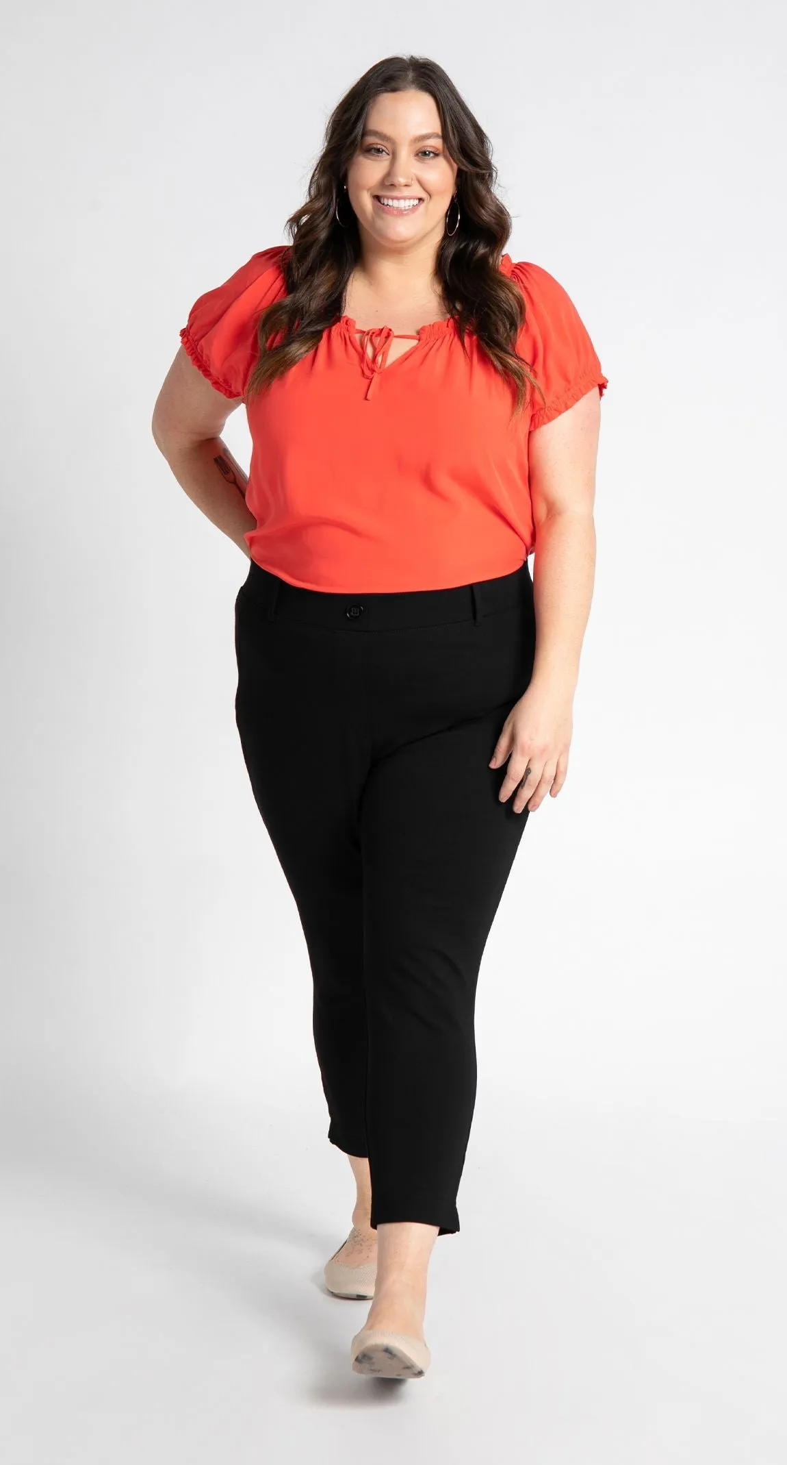 Crop Two-Pocket Dress Pant Yoga Pants (Black)