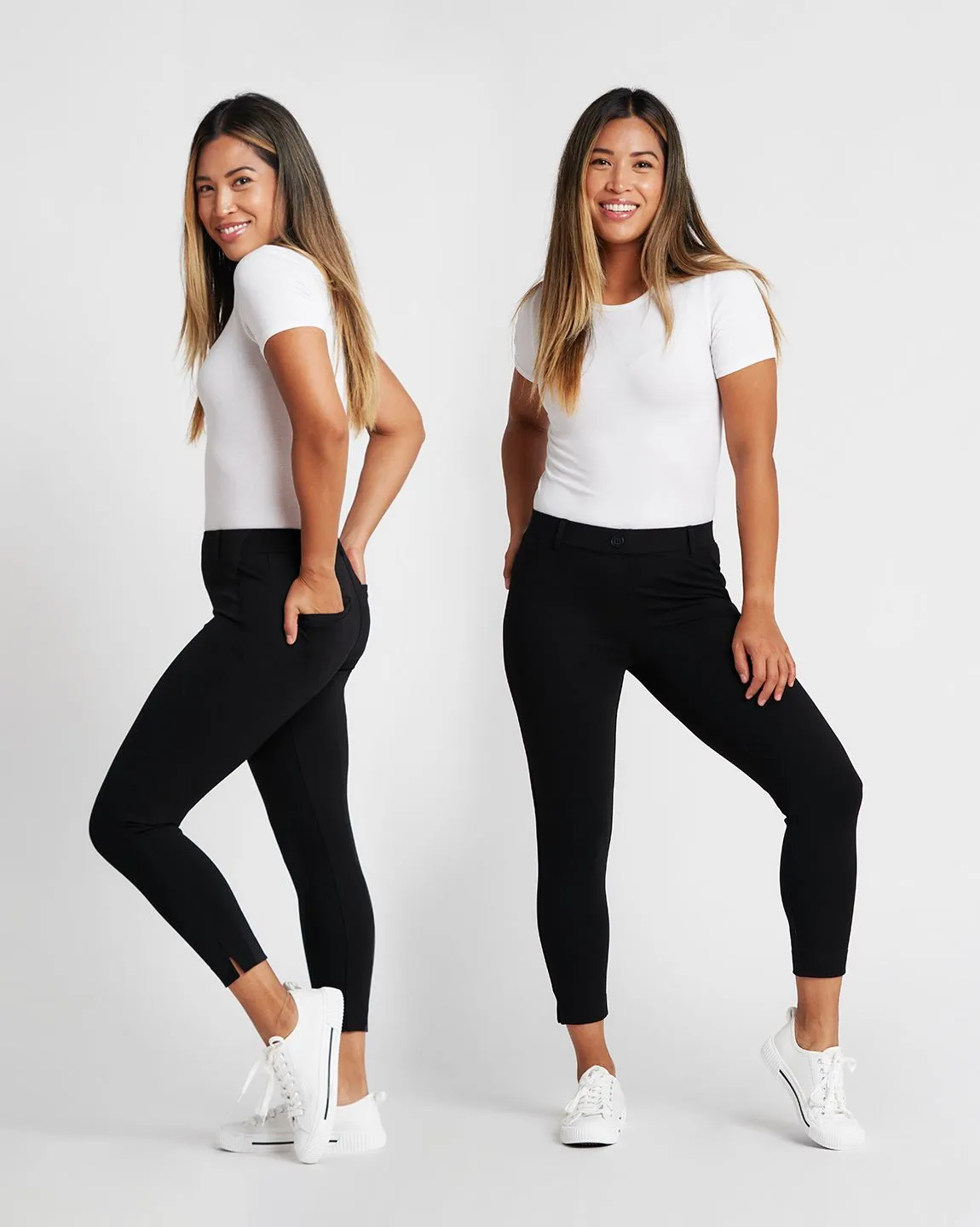 Crop Two-Pocket Dress Pant Yoga Pants (Black)