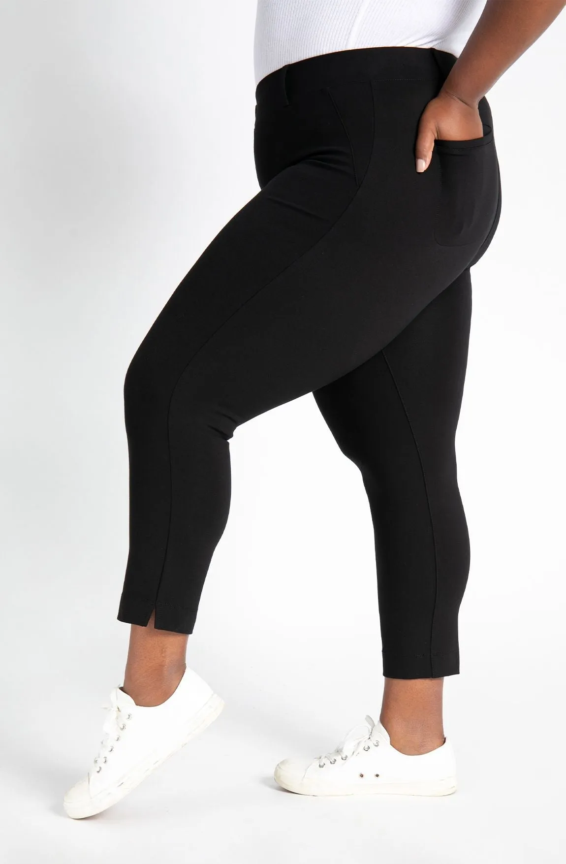 Crop Two-Pocket Dress Pant Yoga Pants (Black)