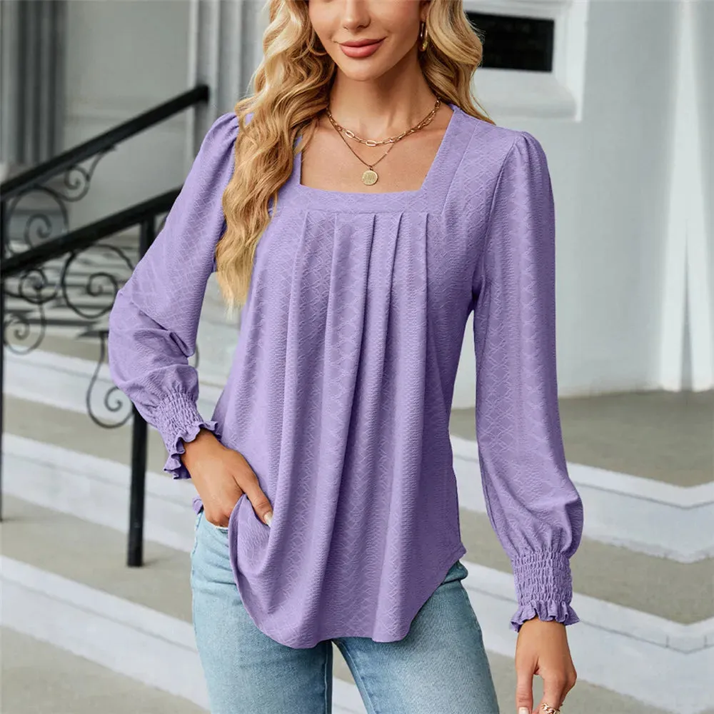 Fashion Woman Blouse Shirts for Women Long Sleeve Square Neck Red Black White Purple Female Tops Chiffon Women's Autumn Clothing