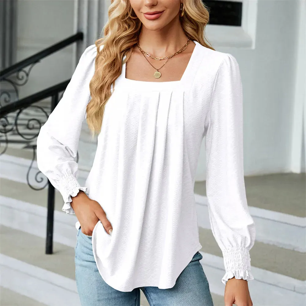 Fashion Woman Blouse Shirts for Women Long Sleeve Square Neck Red Black White Purple Female Tops Chiffon Women's Autumn Clothing