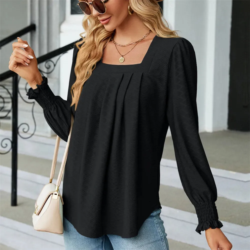 Fashion Woman Blouse Shirts for Women Long Sleeve Square Neck Red Black White Purple Female Tops Chiffon Women's Autumn Clothing