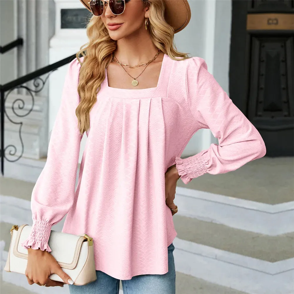 Fashion Woman Blouse Shirts for Women Long Sleeve Square Neck Red Black White Purple Female Tops Chiffon Women's Autumn Clothing