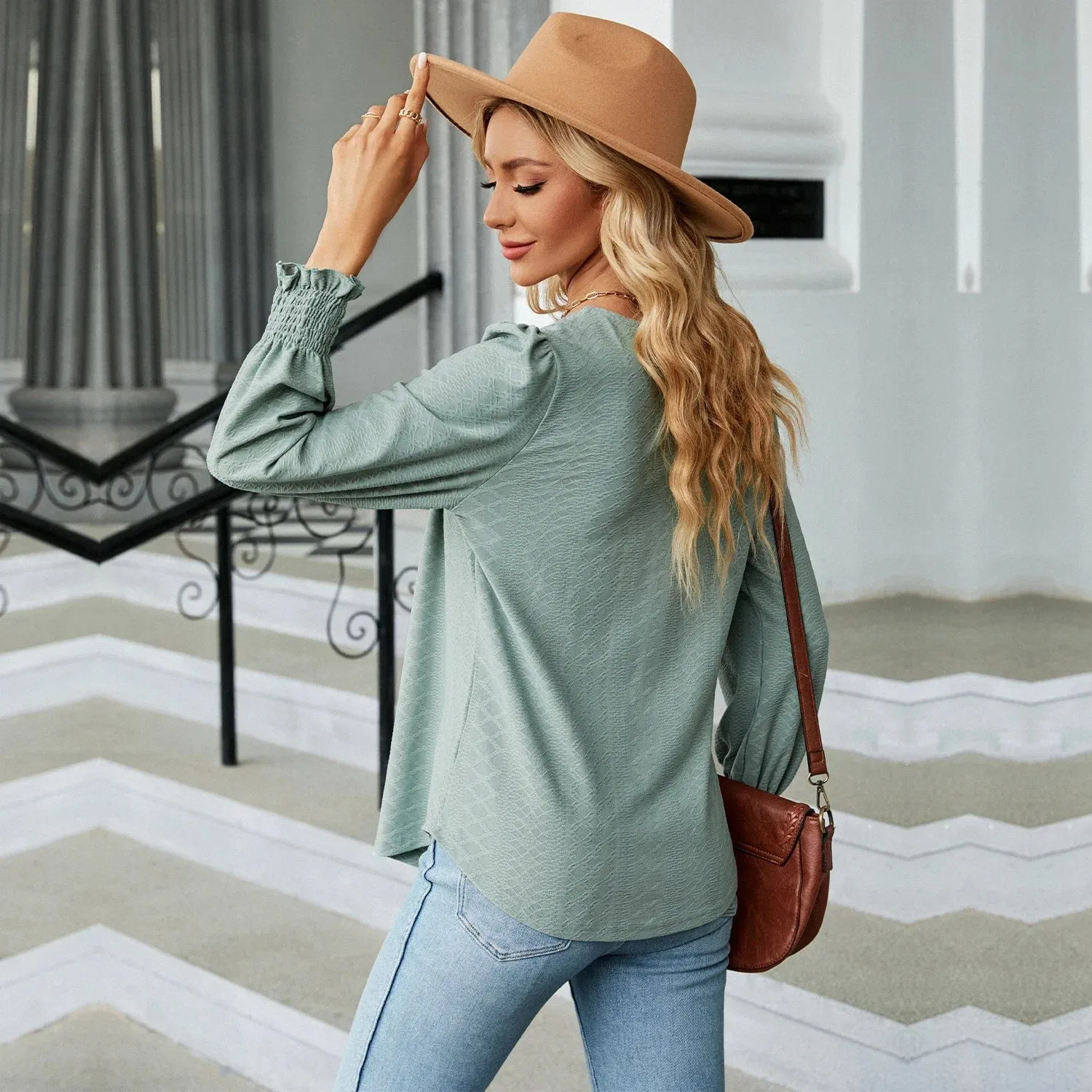Fashion Woman Blouse Shirts For Women  Long Sleeve Square Neck Red Female Tops Chiffon Women's Autumn Clothing