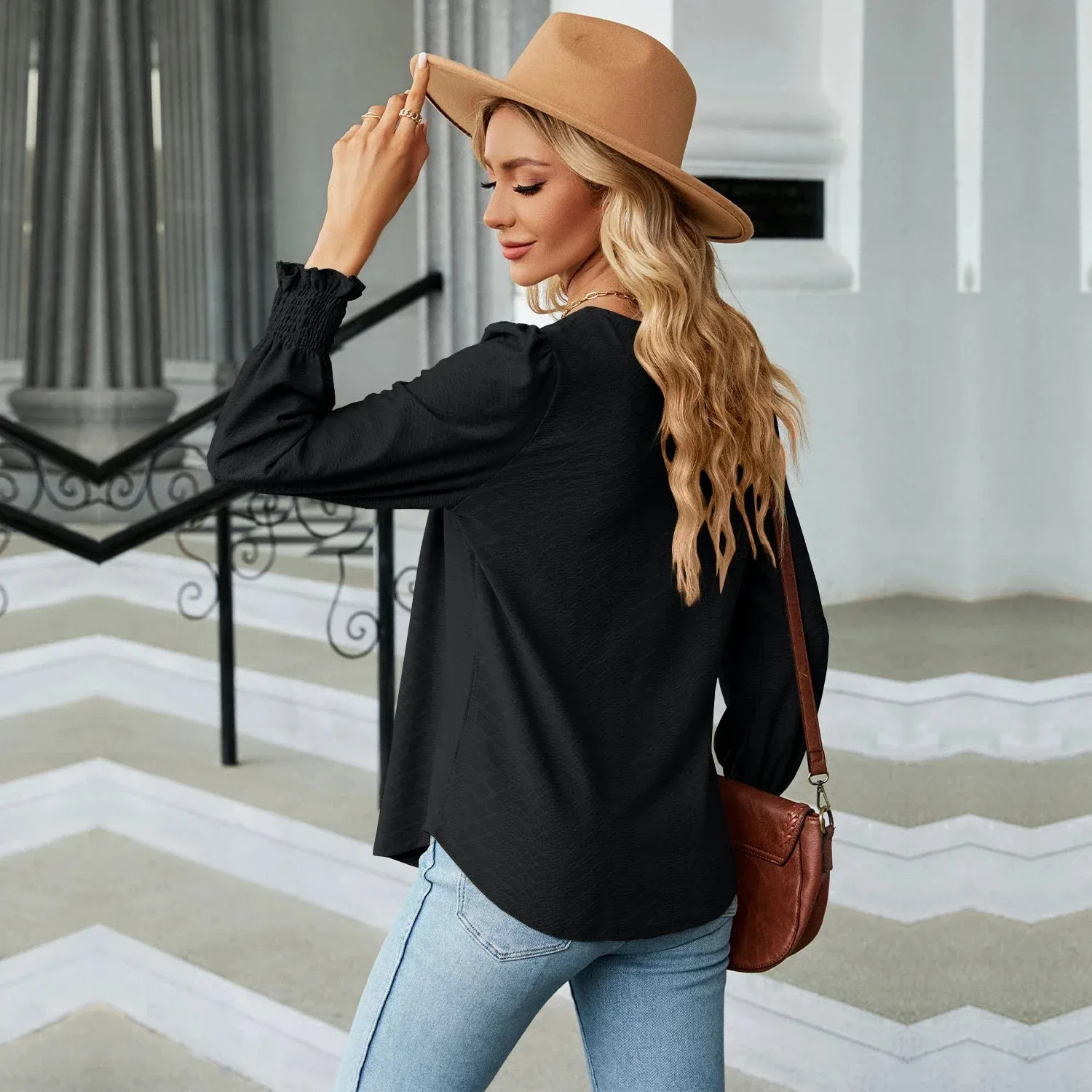 Fashion Woman Blouse Shirts For Women  Long Sleeve Square Neck Red Female Tops Chiffon Women's Autumn Clothing