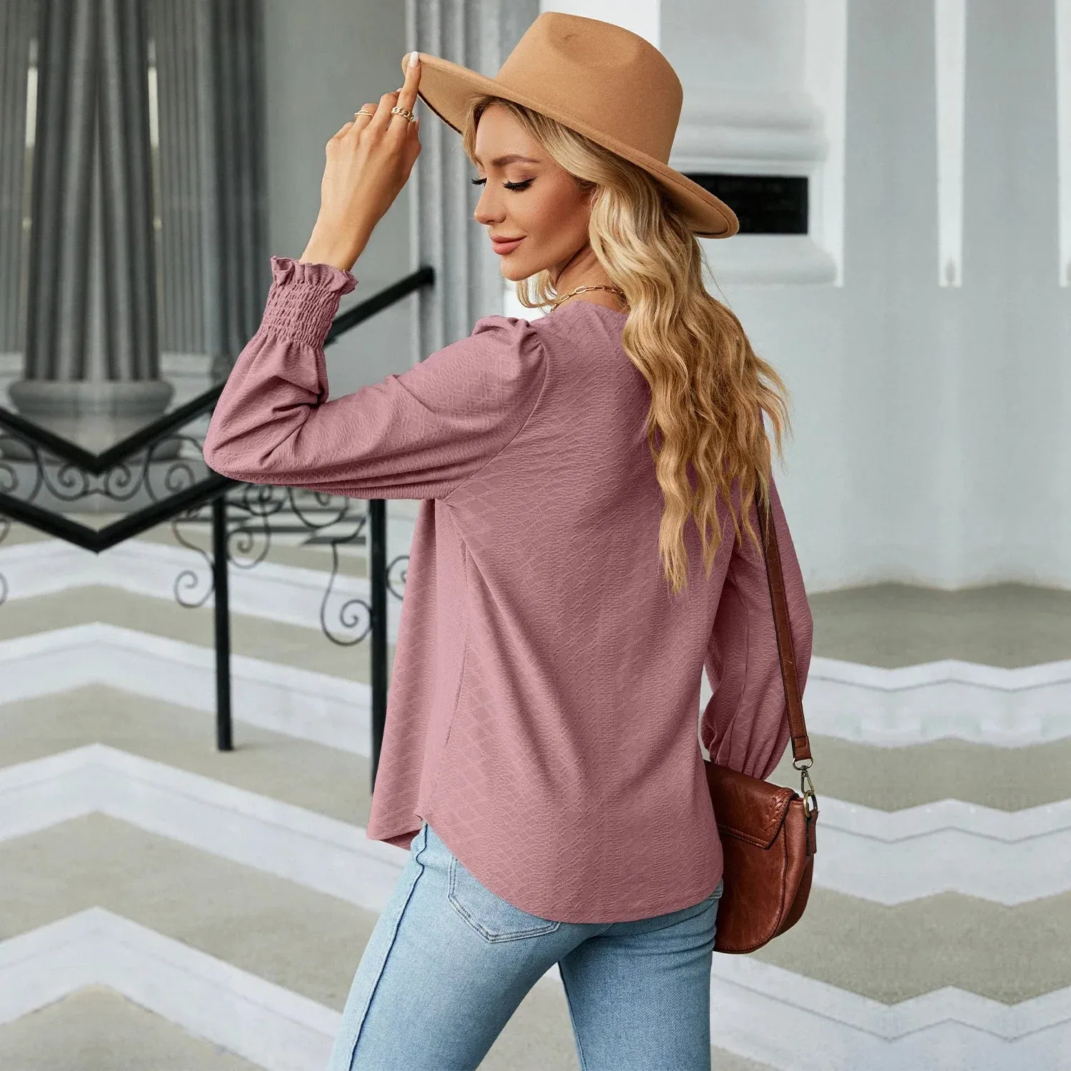 Fashion Woman Blouse Shirts For Women  Long Sleeve Square Neck Red Female Tops Chiffon Women's Autumn Clothing