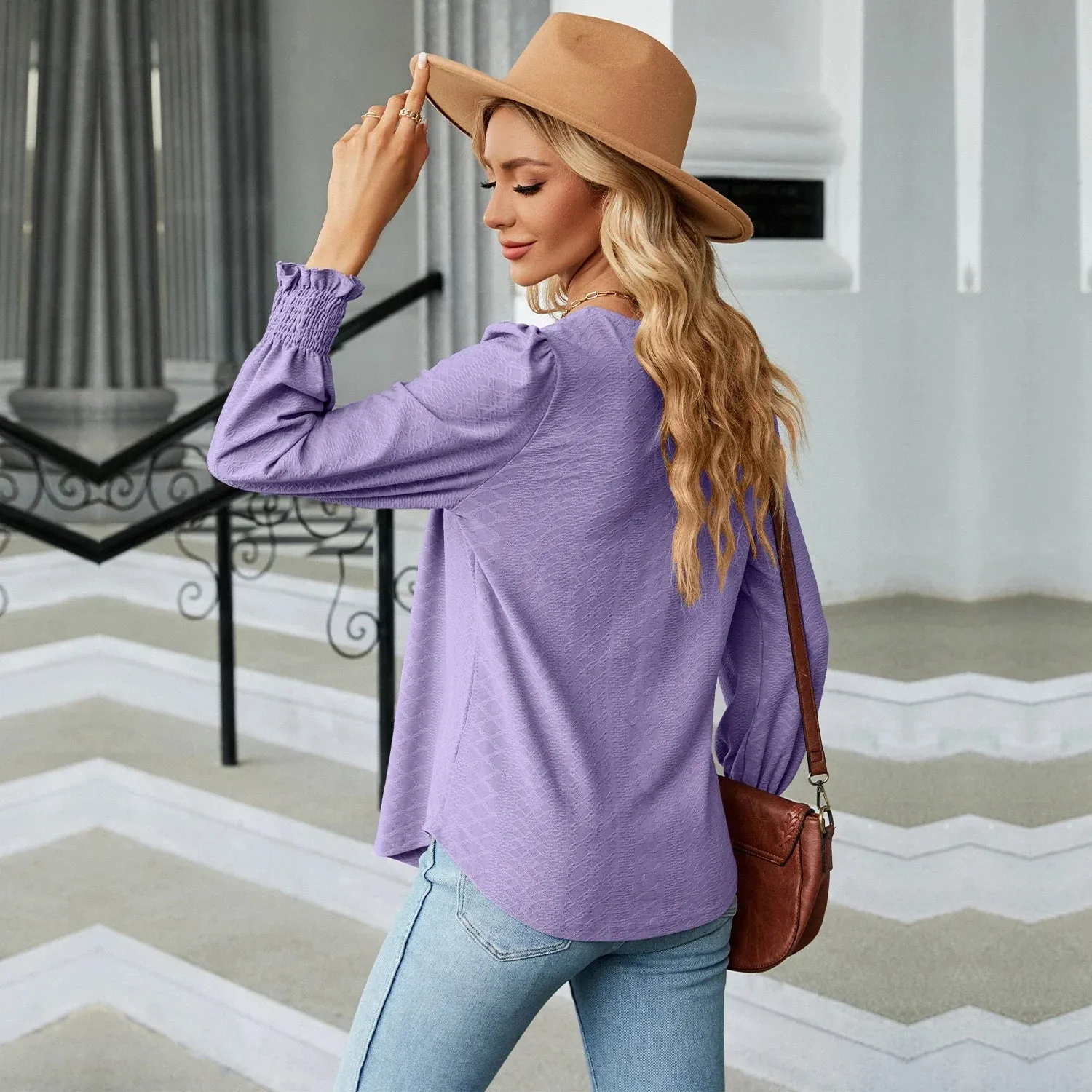 Fashion Woman Blouse Shirts For Women  Long Sleeve Square Neck Red Female Tops Chiffon Women's Autumn Clothing