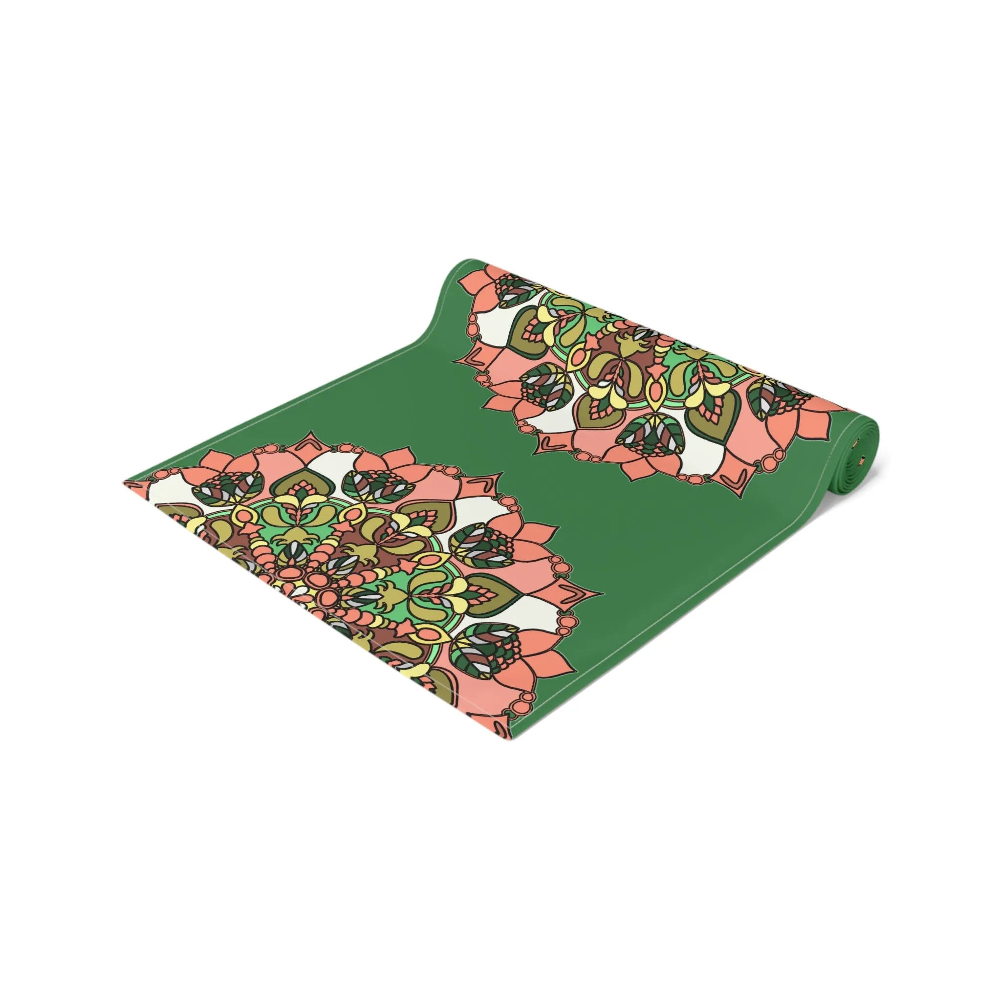 Hand Drawn Green Mandala Art Christmas Table Runner