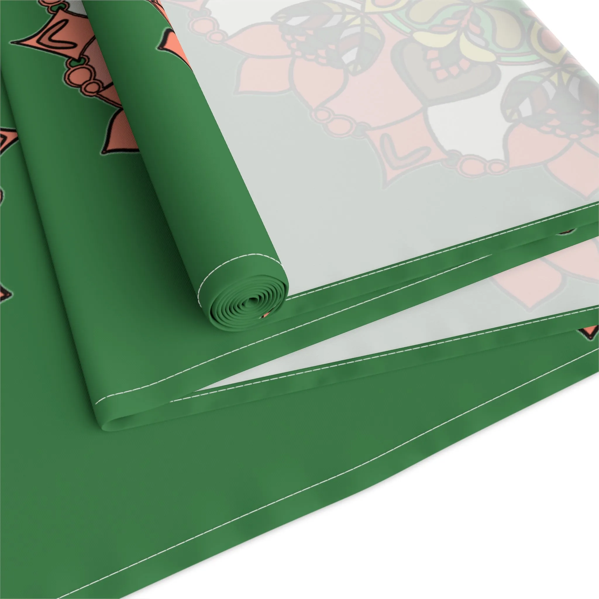 Hand Drawn Green Mandala Art Christmas Table Runner