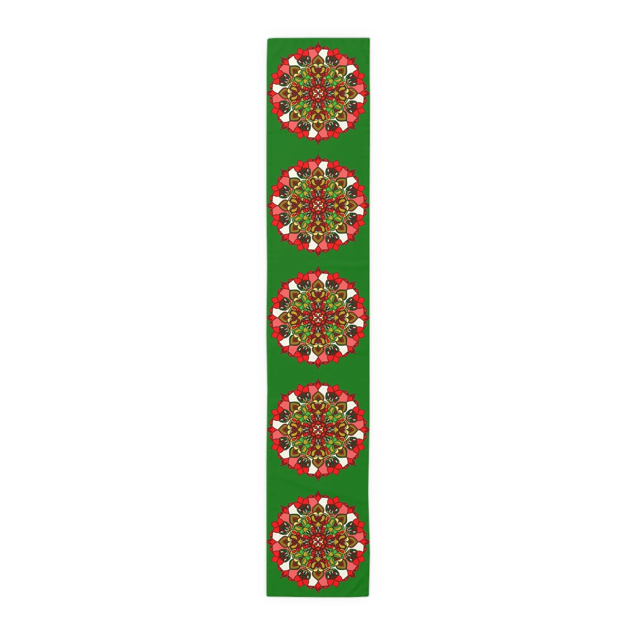 Hand Drawn Green Mandala Art Christmas Table Runner