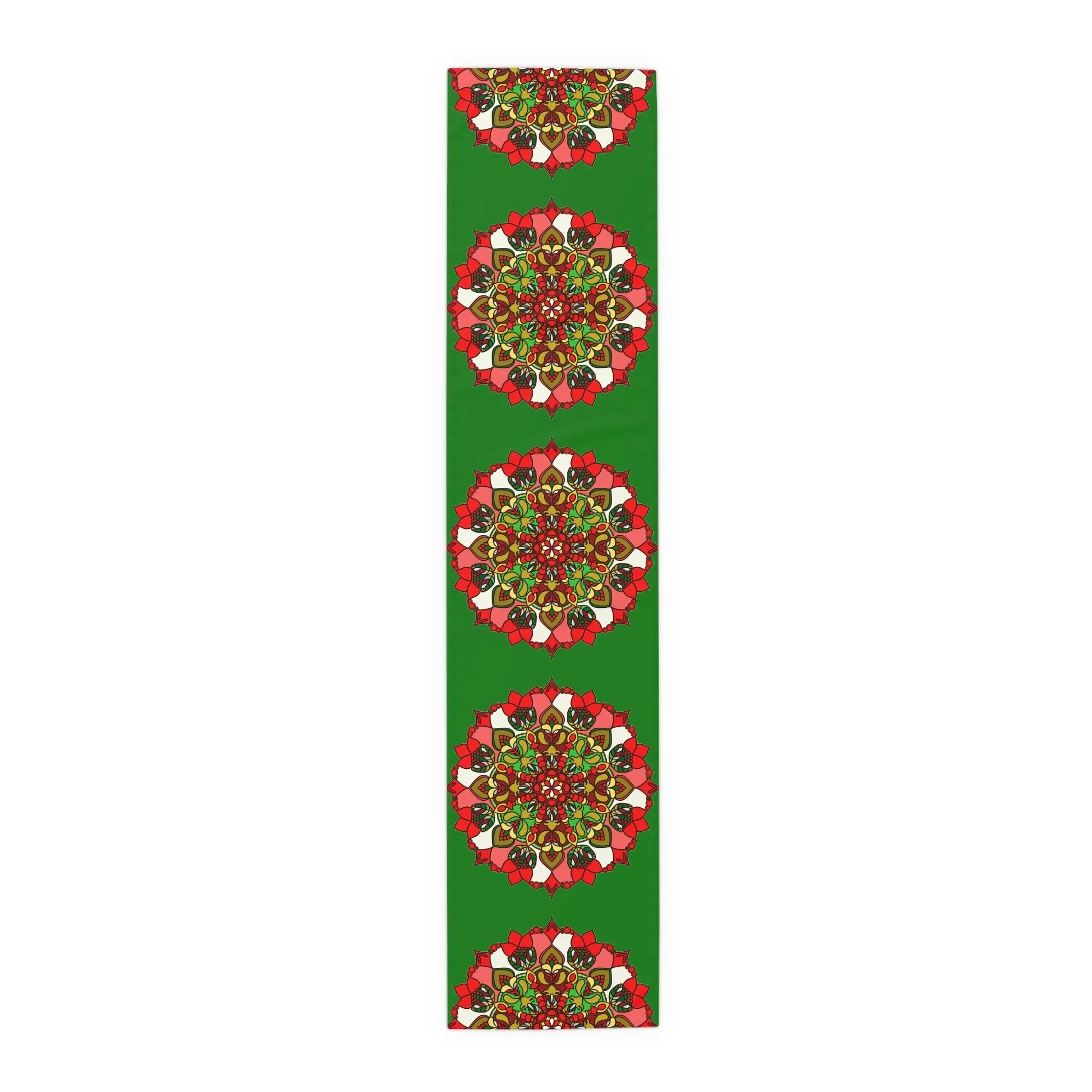 Hand Drawn Green Mandala Art Christmas Table Runner