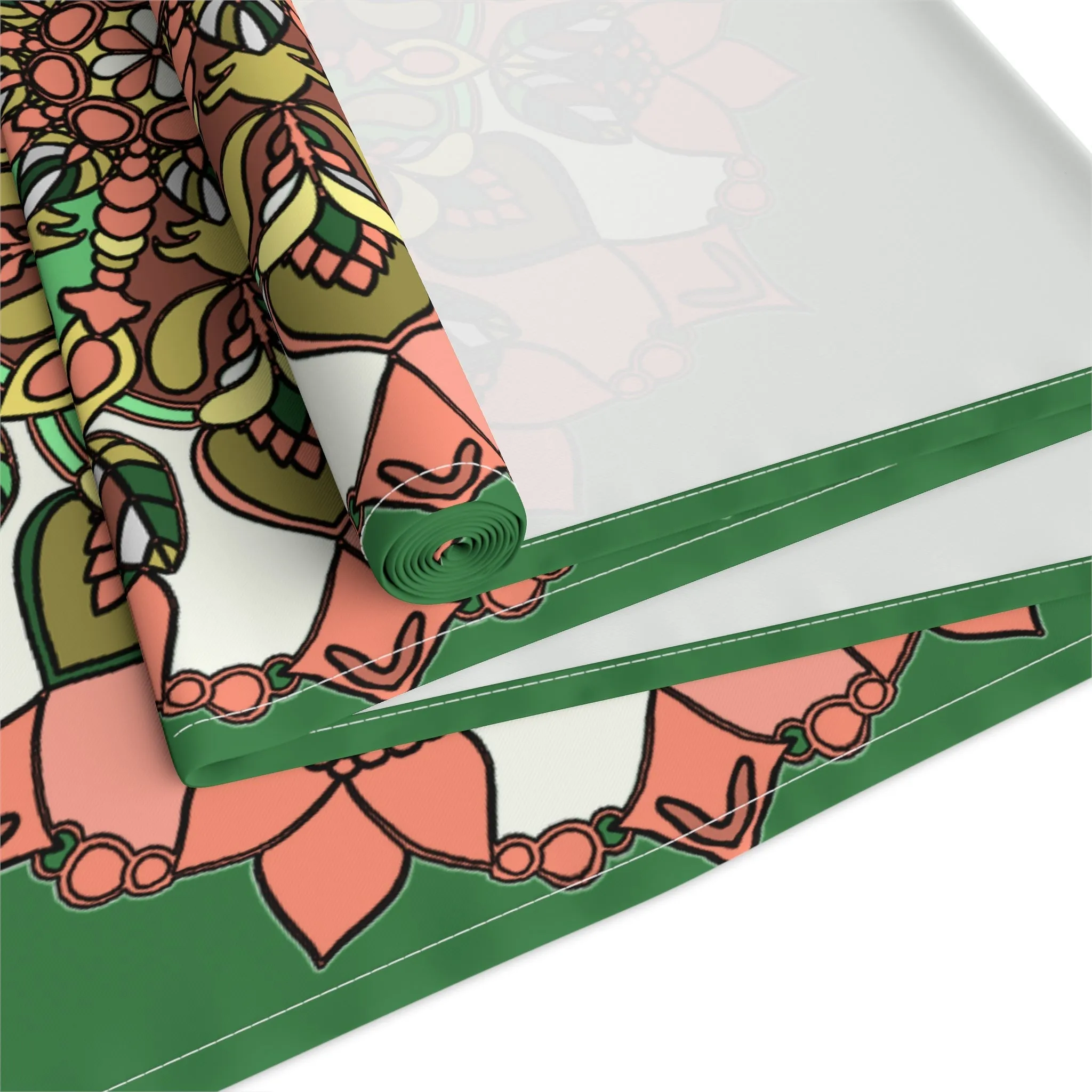 Hand Drawn Green Mandala Art Christmas Table Runner