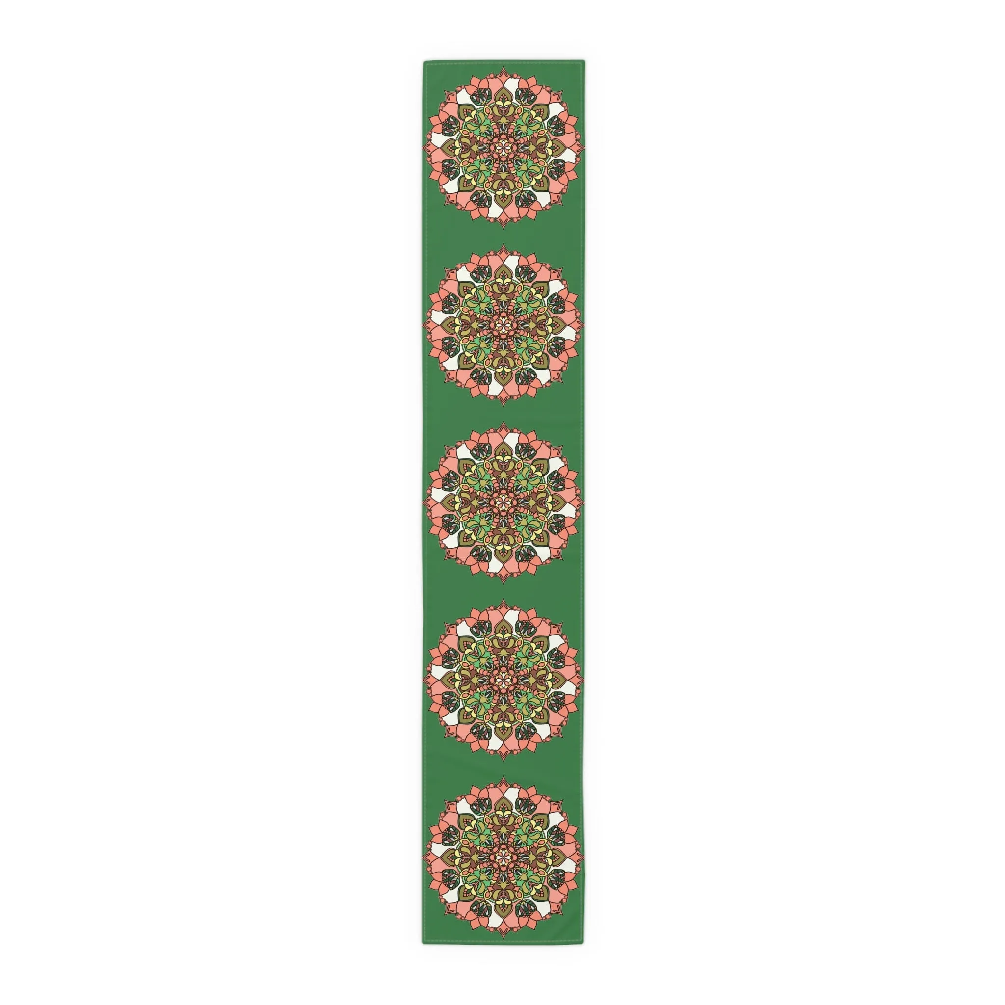Hand Drawn Green Mandala Art Christmas Table Runner