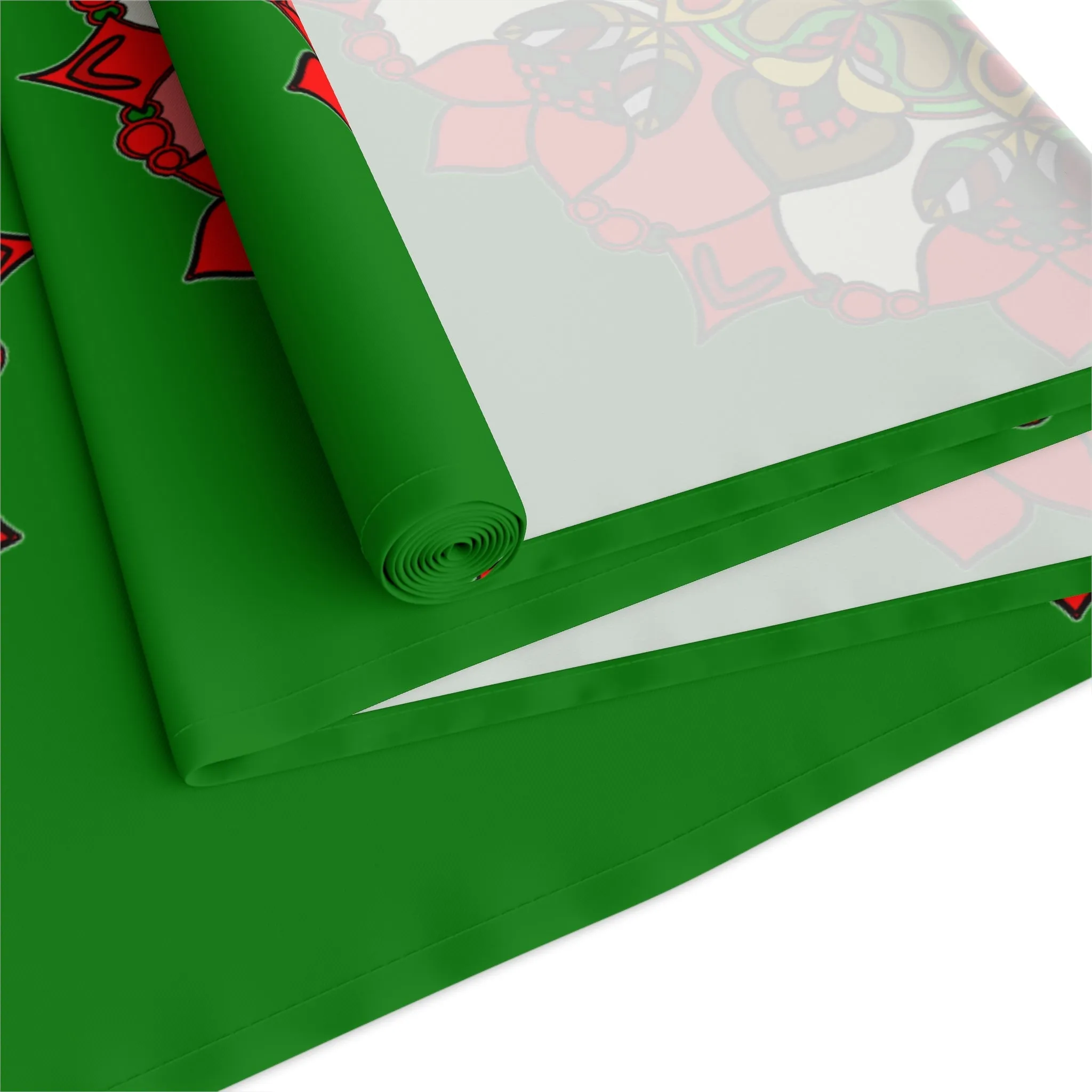 Hand Drawn Green Mandala Art Christmas Table Runner