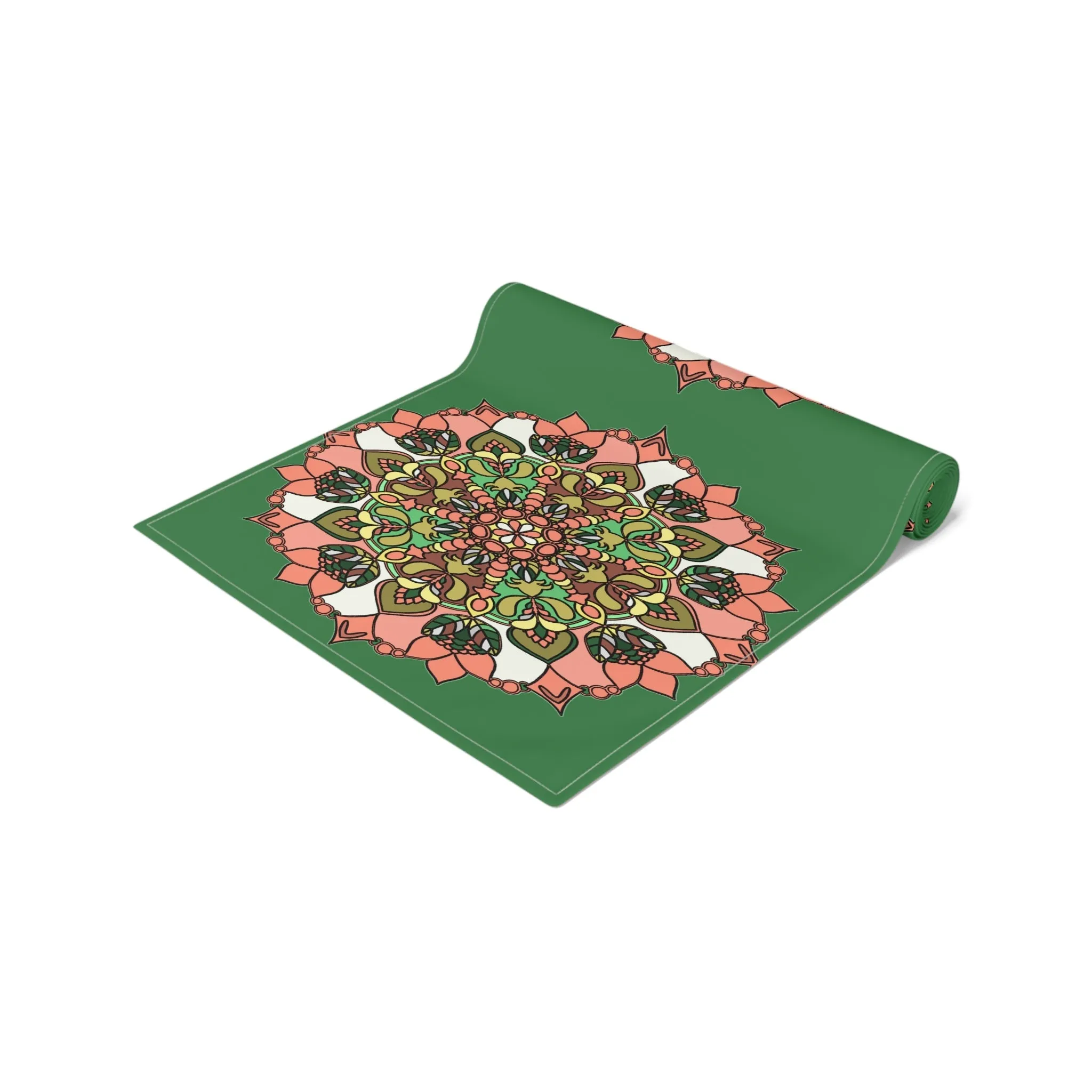 Hand Drawn Green Mandala Art Christmas Table Runner