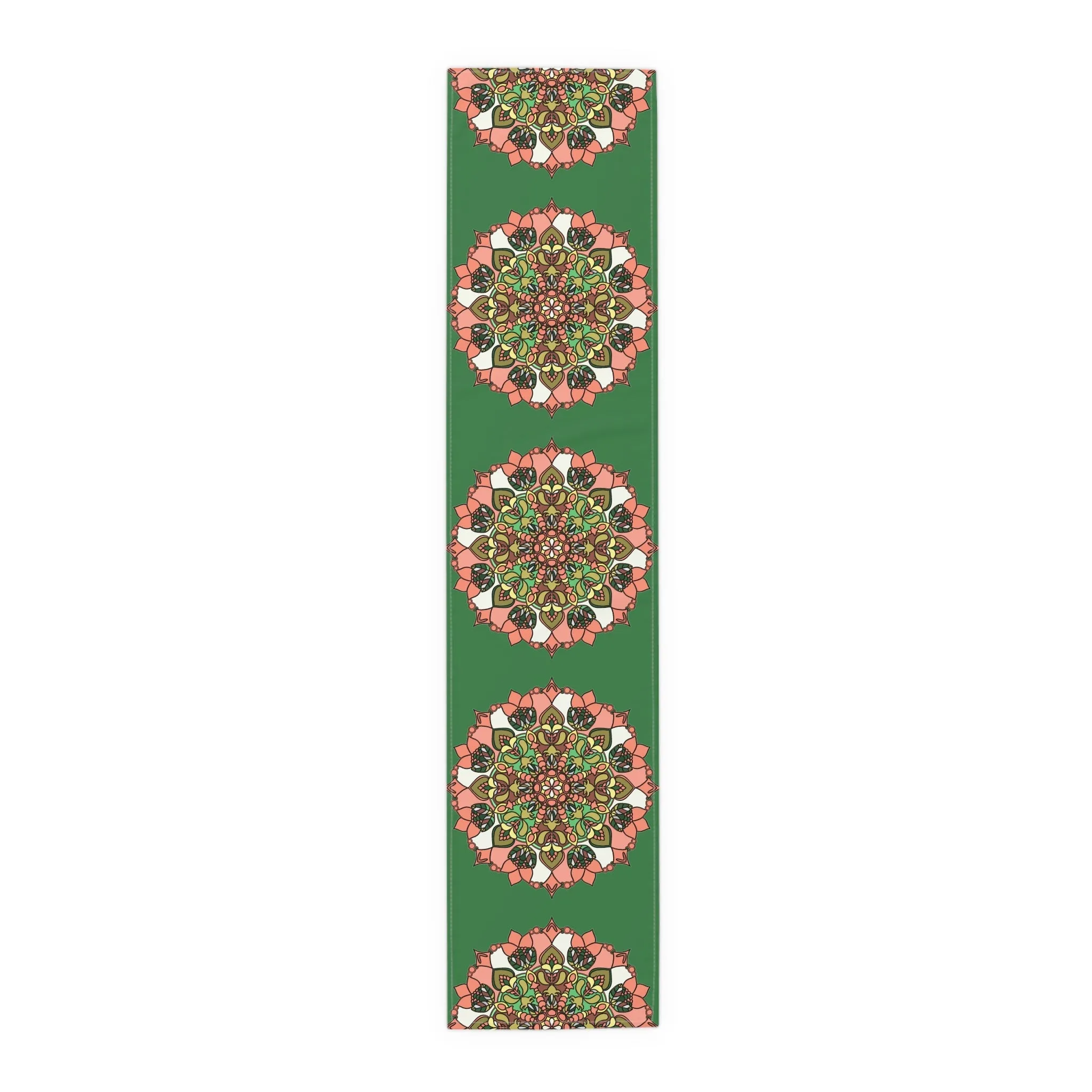 Hand Drawn Green Mandala Art Christmas Table Runner