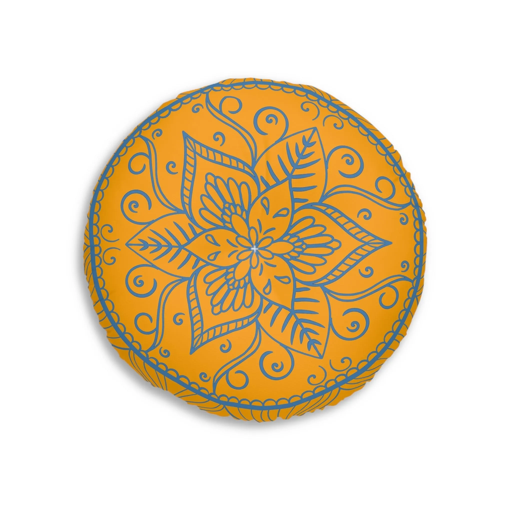 Handmade Mandala Art Round Floor Cushion - Steel Blue Mandala Art Design