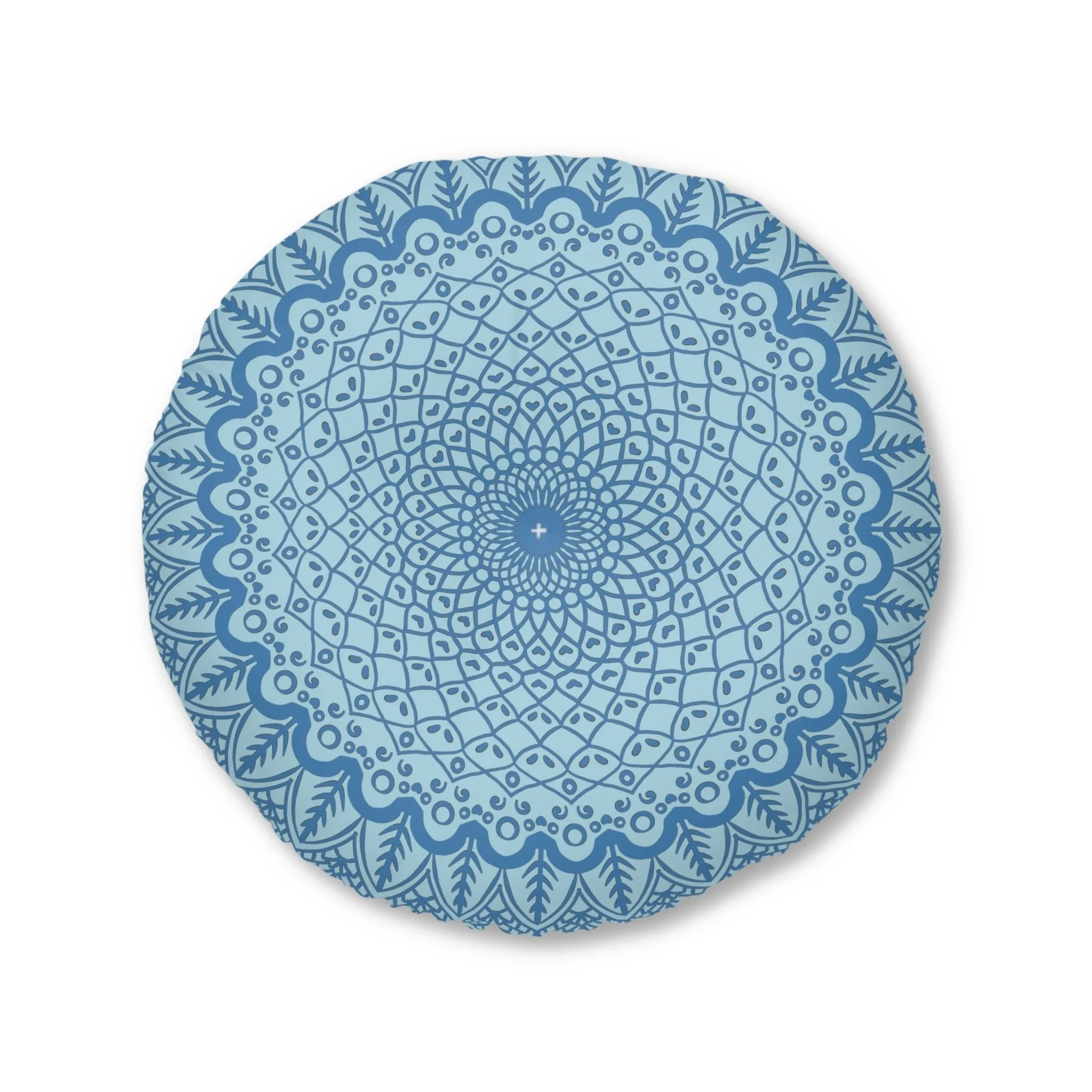 Handmade Steel Blue Mandala Art Floor Cushion - Tufted Round Pillow