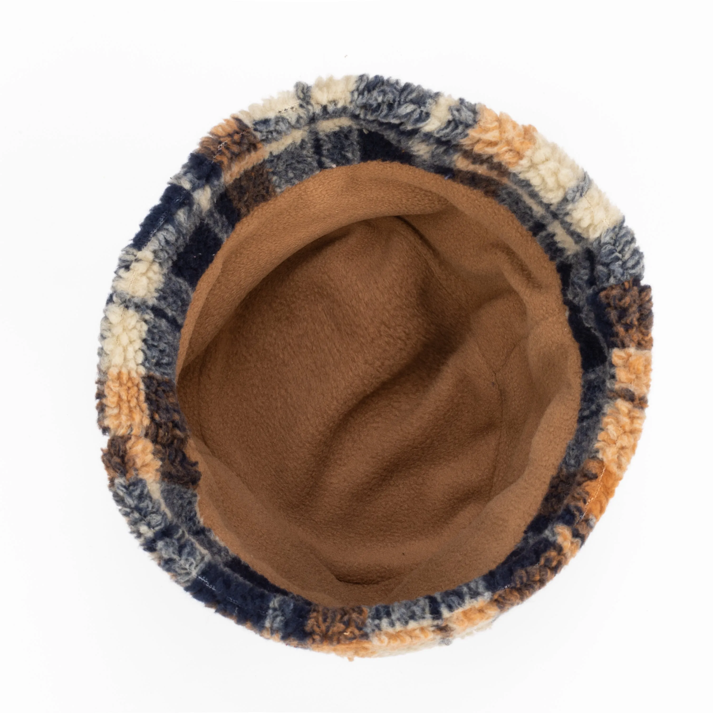 Helen - Cut & Sew Printed Plaid Sherpa Cap W/ Cuff