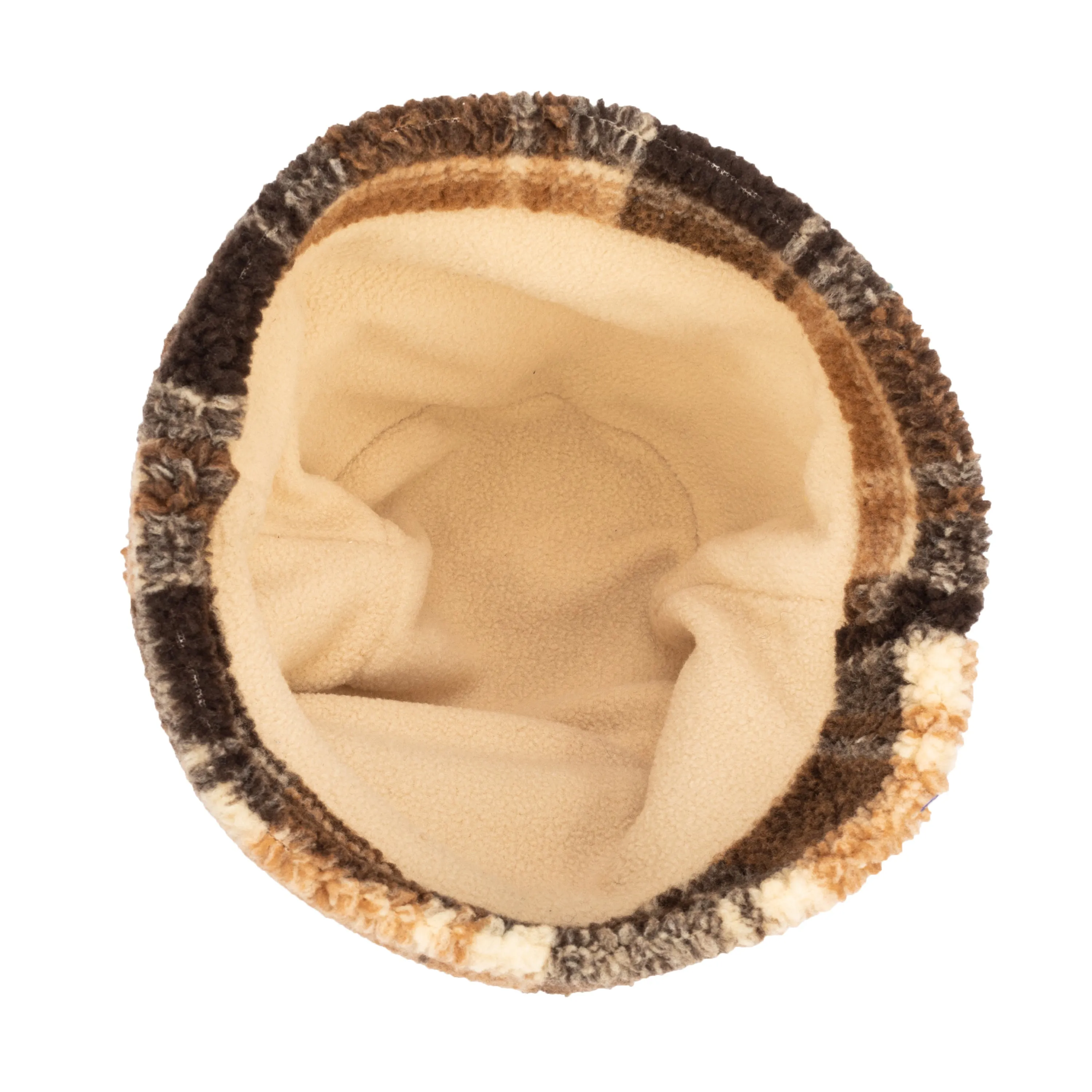 Helen - Cut & Sew Printed Plaid Sherpa Cap W/ Cuff