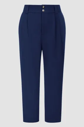 HN High Waist Casual Elastic Waist Solid Color Pants