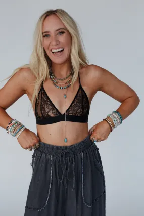 Lace Luxe Triangle Bralette - Black