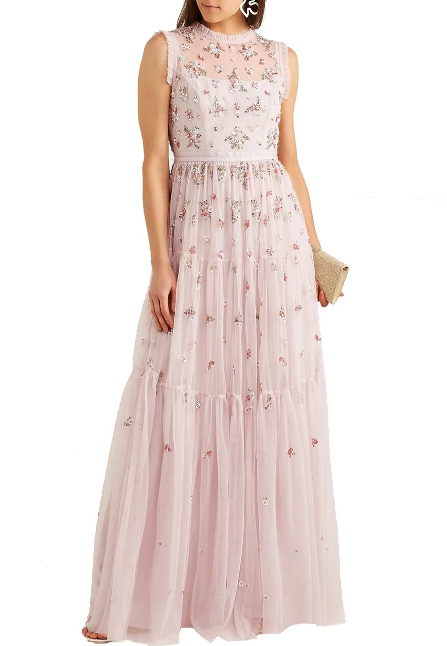 Lavender Rainbow Ditsy Embellished Tulle Gown (UK 4)