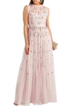 Lavender Rainbow Ditsy Embellished Tulle Gown (UK 4)