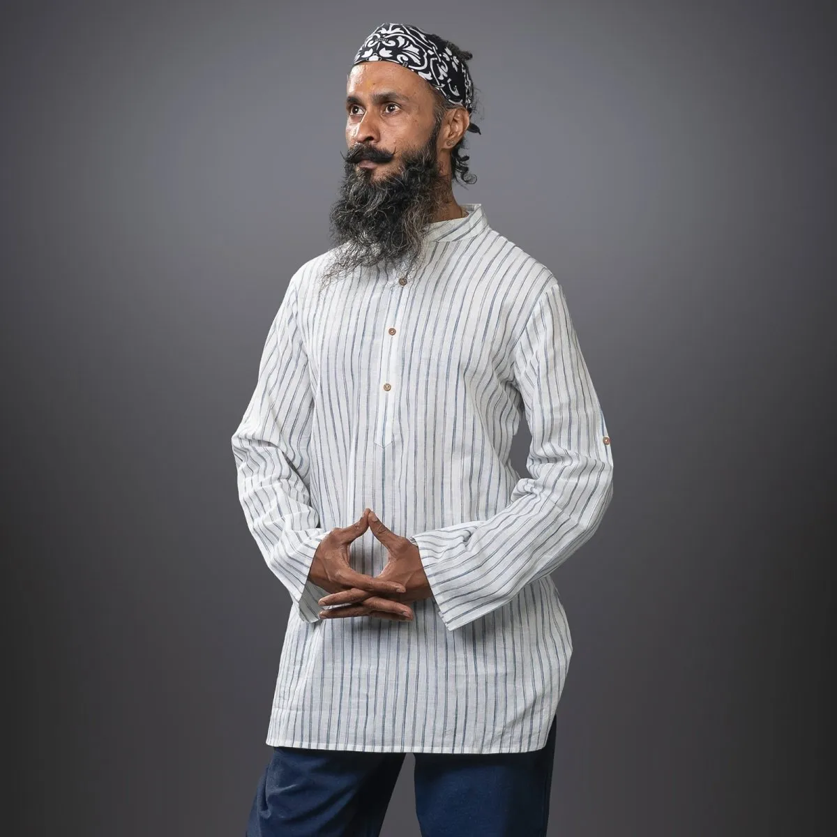 Navy-Stripe Handwoven Cotton Overhead Shirt with Yoga Jogger | Athleisure Jogger Combo | Jogger for Men