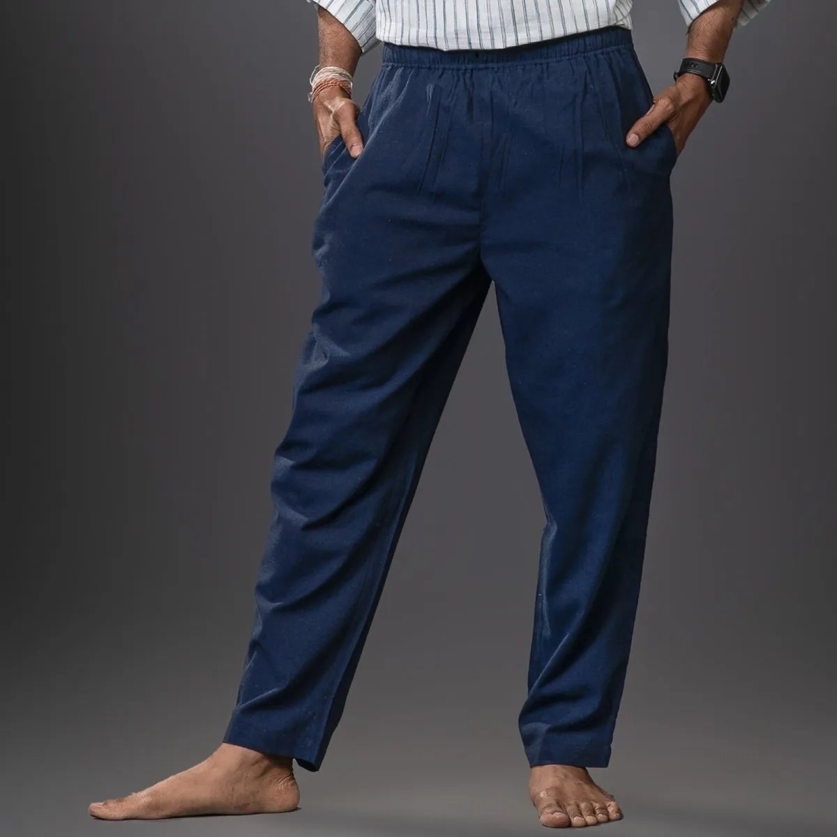 Navy-Stripe Handwoven Cotton Overhead Shirt with Yoga Jogger | Athleisure Jogger Combo | Jogger for Men