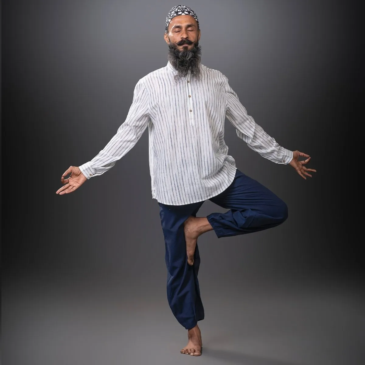Navy-Stripe Handwoven Cotton Overhead Shirt with Yoga Jogger | Athleisure Jogger Combo | Jogger for Men