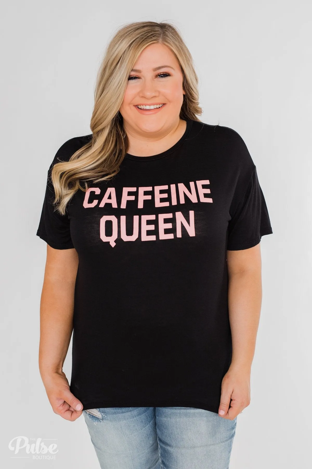 "Caffeine Queen" Graphic Top- Black