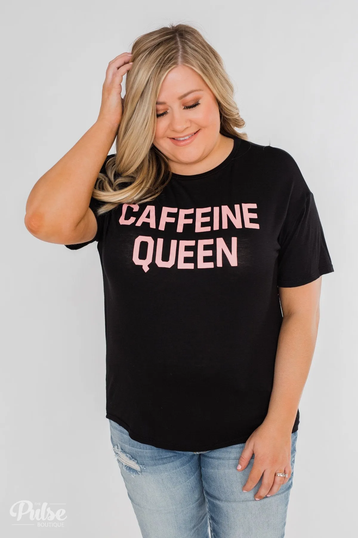 "Caffeine Queen" Graphic Top- Black